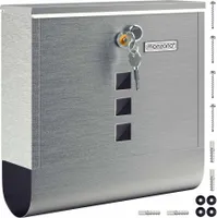 MONZANA® Briefkasten Kreuzschloss mit Kupfer-Schließzylinder drehbare Abdeckung 31x10x34 cm Sichtfenster Namensschild Zeitungsfach einfache Montage Edelstahl 2 Schlüssel Postkasten Silber