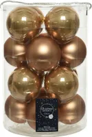 Weihnachtskugeln Glas 8cm, 16 Stück, Farbauswahl:hellbraun