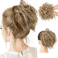 ASKSA Haarteil Dutt Haargummi Tousled Chaotisch Brötchen Elastisches Pferdeschwanz, Braun