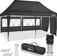 tillvex Pavillon 3x6m - mit 3 Seitenteilen Anthrazit wasserdicht | Pop-Up Faltpavillon höhenverstellbar | Gartenzelt UV Schutz 50+ | Partyzelt mit Tasche für Garten