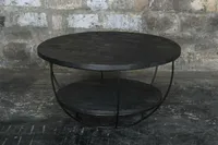 DESIGN Couchtisch massiv Mango Holz Metall Evan schwarz rund Beistelltisch 65 cm
