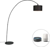 QAZQA - Modern Intelligente moderne Bogenlampe schwarz inkl. A60 Wifi - Vinossa Dimmer I Dimmbar I Wohnzimmer - Stahl Länglich - LED geeignet E27