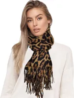 Glamexx24 Damen XXL Schal Kuscheliger warmer Leoparden Muster 3 farbiger Fransen Poncho Schal Oversized Deckenschal Braun-Schwarz