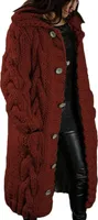 ASKSA Damen Strickjacke Grobstrick Casual Sweater Cardigan mit Knoepfen Oversize Strickcardigan, Rotwein, M
