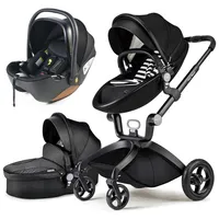 Hot Mom Kinderwagen Klassik Kombikinderwagen 3in1 Riesenset komplett set in Schwarz, Alu-Rahmen/Voll-Gummireifen/Regenschutz/Mosquitonetz Modell F22 (Schwarz-3in1) 2022 Style