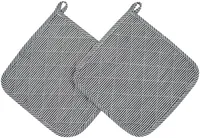 2er Set Topflappen aus Baumwolle, 25x25 cm, schwarz-weiß gestreift