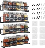 Gewürzregal Wand, 4er Set Gewürz Organizer Ohne Bohren, Wandmontage Küchenregal, Gewürzhalter Hängend, Hängend Küchenhalter, mit 8 Selbstklebende