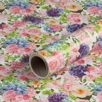 Geschenkpapier mit rosa und lila Blumen, Geburtstagspapier, 0,70 x 10 m