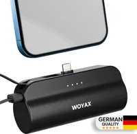 Woyax iPhone Lightning-Stecker Mini Powerbank 5000mAh mit internem Type-C-Kabel, tragbares Ladegerät, Schwarz