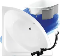 BADLAND Eckbadewanne Badewanne Luksja 148x148 mit Ablaufgarnitur, Füßen und Styroporverkleidung GRATIS