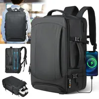 NULSTA Großer Kapazität Reiserucksack 38L mit 17-Zoll-Laptopfach, Groß erweiterbare Handgepäcktasche, wasserdichter Rucksack für Reisen, Freizeit und Job, Schwarz