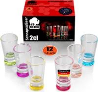 BigDean 12 Stück farbige Schnapsgläser 2cl in Geschenkbox – robuste Shotgläser spülmaschinenfest - in Gastro Qualität