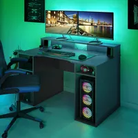 Schreibtisch Phoenix, Moderner Schreibtisch von Gaming, Studiertisch für PC und CD-Halter, Studiertisch mit Regalen, 136x67h88 cm, Anthrazit