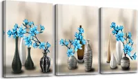 120 x 80 cm Bild auf Leinwand Vase Blumen blau 4410-SCT deutsche Marke und Lager  -  Die Bilder / das Wandbild / der Kunstdruck ist fertig gerahmt