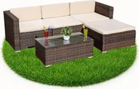 Mucola Gartenmöbel 5tlg. Gartenlounge Sitzgruppe Gartenset Ottomane Polyrattan Schwarz Set Sitzgarnitur Essgruppe Balkon - Braun