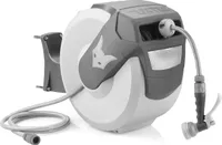 FUXTEC Wasserschlauchaufroller Grau | Automatik-Schlauchtrommel mit 30m Gartenschlauch |Schlauchtrommel bis 180° schwenkbar | FX-WSA30G