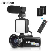 Andoer HDV-201LM 1080P FHD Digitale Videokamera Camcorder DV-Recorder 24MP 16-facher Digitalzoom 3,0-Zoll-LCD-Bildschirm mit 2 wiederaufladbaren Batterien + 0,39-faches Weitwinkelobjektiv + externes Mikrofon + externes Mini-LED-Licht