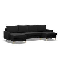 Grosses  U-Ecksofa mit Schlaffunktion, Wendekissen, Schwarz