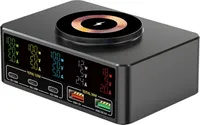 140 W Power Fast Charging Hub USB-Ladestation Multi-Port Desktop Multi-Port USB-Laden 15 W magnetisches kabelloses Schnellladegeraet Echtzeit-Stromanzeige fuer Handy Laptop