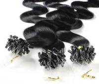 hair2heart Microring Extensions Ľudské vlasy vlnité - 25 prameňov 0,5g 40cm 2/0 čierne