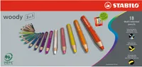 Buntstift, Wasserfarbe & Wachsmalkreide - STABILO woody 3 in 1 - 18er Pack mit Spitzer - mit 18 verschiedenen Farben