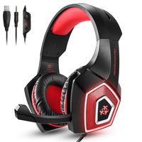 Stereo Gaming Headset Deep Bass Over Ear Game Headset mit Mikrofon LED Licht für ps4 PC, Rot