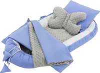 Joyz 5dílná sada hnízdeček pro miminka velryba s modrým minky, 90x50 cm, bavlna, s příjemnou dekou, polštářem a vyjímatelnou vložkou