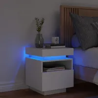 Möbel Schlichtes Nachttisch mit LED-Leuchten Weiß 40x39x48,5 cm,15,1 Kg