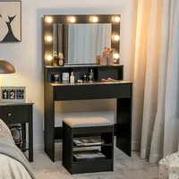 Schminktisch | Make-up Tisch | Frisiertisch | Kosmetiktisch | mit Hocker |  mit Spiegel | mit Beleuchtung | Schwarz