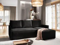 Masseno Ecksofa PERUSI mit Schlaffunktion L-Form, Sofa mit Bettkasten, Wohnzimmersofa, Couch, Soffa, Bettsofa, Couchgarnitur- Schwarz, POSO 135