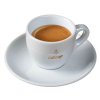 Dallmayr Espressotasse + Untertasse mit goldenem Aufdruck, Espresso Tasse, Kaffeetasse, Weiß, 80 ml