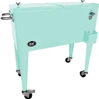 AXI Retro Getränkekühler Minzfarbe | Kühlwagen / Kühler mit Rollen - 76 liter | Fahrbare Kühlbox für den Garten / Outdoor