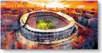 DEQORI Glasuhr 60x30 cm Zahlen 'Stadion Real Madrid' Wanduhr Glas Uhr Design leise Küchenuhr