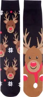 Rentier Winter Socken für Herren - Weihnachtssocken Männer Sneaker Strümpfe Schwarz (2er Pack), Größe:39-42