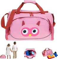 Sporttasche für Kinder Jungen Mädchen Kindersporttasche Elephant Kids Reisetasche klein 38 x 22 x 18 cm, 14 L, Sport Turnen Reise sportsbag Tiermotiv 352 Eule (Rosa Violett) Waldtiere