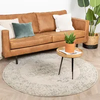 Teppich Vintage Rund - Spring Ethnic Creme Grün - Ø 120cm - Boho, Klassik, Ländlich, Orientalisch - Wohnzimmer, Esszimmer, Schlafzimmer -  FRAAI | Home & Living