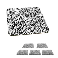 MuchoWow® Sklenený podtácek Štvorcová sada 6 kusov Vzory - Potlač pantera - Čierna - Biela 10x10x0.3cm Podložky pod poháre - podložky pod nápoje -