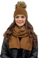 Vivisence damen bommelmütze und schal set warm kopfbedeckung und halsbedeckung an winter und herbst warm dick, wintermütze mit bommel, winterset für frauen, hergestellt in der eu, braun, einheitsgröße