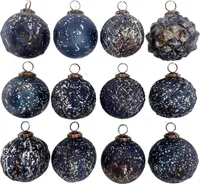 Weihnachtskugeln 12er Set Glas Christbaumkugeln Christbaumschmuck Dunkelblau