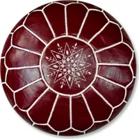 Marokkanischer Echtleder Pouf - Burgund - Handgefertigt - gefüllt geliefert - Ottoman Sitzsack Fußhocker