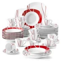 MALACASA, série Felisa, jídelní servis 60dílná sada porcelánového nádobí s 12 šálky na kávu, 12 podšálky, 12 dezertními talíři, 12 talíři na polévku a 12 talíři na večeři Kávový servis pro 12 osob