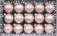 Weihnachtskugeln Streifen Mix Glas 6cm, 15er Set, Farbe:rosa glanz / matt