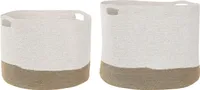 BELIANI Textilkorb 2er Set Weiß u. Beige aus Baumwolle Jute Natur Rund Aufbewahrungskörbe im Boho Stil