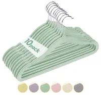 Kinderkleiderbügel Samt, 10 Stück Baby Kleiderbügel Samt, Rutschfeste Kleiderbügel für Kinder, Samtbügel mit 360° Drehbaren Haken (Mintgrün)