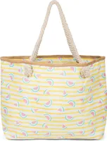 styleBREAKER Damen XXL Strandtasche mit Streifen und Melone Früchte Print, Reißverschluss, Schultertasche, Shopper 02012287