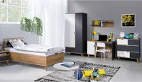 Jugendzimmer Komplett-Set MARIBOR-132 mit Bett 90x200 in Eiche mit graphit, weiß