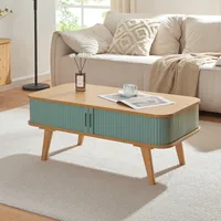 Stolik kawowy 'Tysvær' z 2 przesuwanymi drzwiami 100 x 50 x 40 cm bambus / niebieski