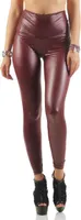 Damen Leggings Hohe Taille Wet-Look Glanz; Bordo Matt M/38