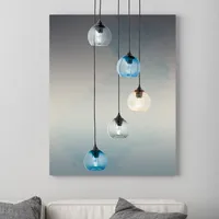 BRILLIANT moderne Pendelleuchte AMIRI | Pendelrondell mit Glasschirmen in blau, bernstein und grau rauch | 5x E14 Fassungen max. 25W | Metall/Glas
