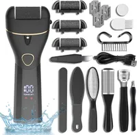 Elektrische Fußfeile Harthautentferner, über USB wiederaufladbar, wasserdichtes Kit zum Entfernen harter Haut an Füßen mit 3 Rollen, LED-Licht, Fußfeile，Schwarz